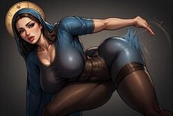 ai_generated ass big_breasts blasphemy christianity iconography religion slapping_ass virgin_mary