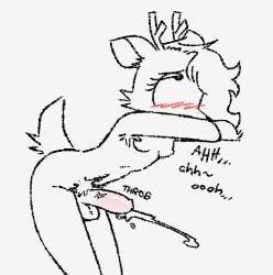 anthro antlers armpit_hair balls bent_over blush bodily_fluids body_hair breasts cum cumshot deer ejaculation english_text eye_roll eyelashes funnysillydog genital_fluids genitals gynomorph hair hands-free horn intersex leaning leaning_forward looking_pleasured mammal moan nude onomatopoeia orgasm penis pubes raised_tail restricted_palette solo sound_effects tail text throbbing throbbing_penis vein