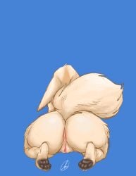 aggretsuko anus big_butt butt canid canine female female_only fennec_fox fenneko fox fur genitals gravewalker hi_res kneeling mammal nude paws raised_tail rear_focus rear_view sanrio slightly_chubby solo tail tan_body tan_fur true_fox vulva