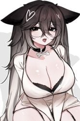 1girls big_breasts black_choker breasts cat_ears cat_girl catgirl choker female female_focus female_only glasses heart large_breasts looking_at_viewer massive_breasts open_mouth pet