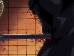 00s 1girls 2002 2girls animated anime_screenshot bible_black bible_black_gaiden bleeding blonde_hair blood blood_on_body blood_on_face blue_eyes breasts candlestand cloak collarbone female female_focus kitami_reika kozono_nami large_breasts multiple_girls nipples nude ritual short_hair stab struggling sword tagme tears weapon