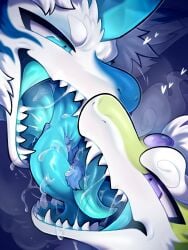 2025 ambiguous_gender anthro blue_eyes blue_insides dragon feral feral_on_feral french_kissing fur furred_dragon furred_scalie group headshot_portrait hi_res imierr kemono kissing mythological_creature mythological_scalie mythology open_mouth open_smile portrait purple_eyes scalie sharp_teeth smile teeth tianhua trio vore white_body white_fur