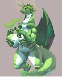 1female 1girls 4_arms crown dragon dragon_princess_iii_(towergirls) drawfruit female four_arms green_body green_skin honhearthy horn horns multi_limb pussy simple_background solo towergirls wings