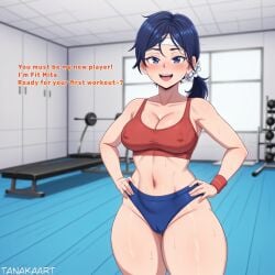 1girls :d abs accessory ai_generated alternate_breast_size alternate_hairstyle artist_name bare_arms bare_shoulders bare_thighs big_breasts blue_eyes blue_hair blue_sports_bra blush breasts cameltoe choker cleavage clothing collarbone covered_nipples cowboy_shot crazy_mita crazy_mita_(miside) curvy dumbbell english_text female female_focus female_only fit fit_female groin gym gym_uniform hair_ornament hands_on_hips hands_on_own_hips happy headband indoors large_breasts linea_alba locker locker_room long_hair looking_at_viewer medium_breasts midriff miside mita_(miside) navel nipples_visible_through_clothing open_mouth original_character ponytail red_sports_bra scrunchie side_ponytail smile solo solo_female solo_focus sports_bikini sports_bra sports_panties sportswear standing stomach straight sweat sweatband sweaty sweaty_body sweaty_breasts tanakaart teeth text thick thick_legs thick_thighs thighs toned toned_female underwear upper_teeth_only white_headband wide_hips window wristband