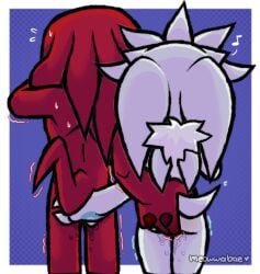 2022 anal anal_fingering anal_fluids anal_fluids_on_butt anal_sex anthro bodily_fluids digital_drawing_(artwork) digital_media_(artwork) duo echidna eulipotyphlan fingering fingering_partner hedgehog knuckles_the_echidna male male/male mammal meowwabae monotreme musical_note musical_symbol nude penetration rear_view red_body sega sex silver_the_hedgehog sonic_the_hedgehog_(series) symbol tail white_body