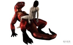 3d anal anal_sex bestiality black_hair derp dinosaur dragonfood feral gay human male rape raptor red_scales red_skin scalie white_background