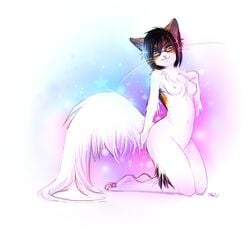 2011 anthro breasts dagger_leonelli feline female female_only fur furry glasses kneeling looking_at_viewer nude solo thewhitedemon