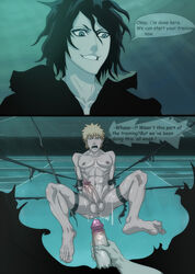 2boys abs after_sex anma barefoot bleach bondage chest cum feet gay ichigo_kurosaki male male_only muscles nude orange_hair pecs penis tensa_zangetsu yaoi