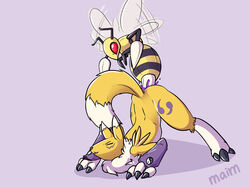 1boy 1girls anthro beedrill body_fur color crossover digimon erection female fluffy_tail furry interspecies maim male nintendo penis pokemon renamon sex smooth_penis straight tail toony vaginal_penetration