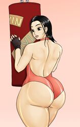 ass big_ass black_eye black_hair curvy dat_ass eucalipto female female_only fingerless_gloves from_behind gloves huge_ass leotard lipstick long_hair looking_back mma plump punching_bag shiny solo thick_thighs thighs voluptuous wide_hips