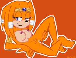 2d anthro breasts color doncorneo echidna female female_only front_view fur furry mobian mobian_(species) mobian_echidna nipples nude pubic_hair sega sitting smile solo sonic_(series) sonic_adventure sonic_the_hedgehog_(series) tagme tikal_the_echidna vulva