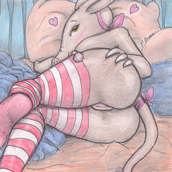 aardvark anthro ass character_request cute female heart mammal nude original original_character paul_lucas presenting pussy ribbon stockings tagme