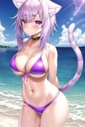 1girls 2022 ai_generated beach big_breasts bikini bikini_bottom bikini_top breasts cleavage hololive looking_at_viewer mogumachine nai_diffusion nekomata_okayu outdoors outside purple_bikini purple_bikini_bottom purple_bikini_top purple_eyes purple_hair sand sea seaside solo stable_diffusion swimwear virtual_youtuber