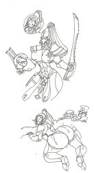 1girls aeldari ass ass_expansion breast_expansion da-fuze eldar female hourglass_expansion no_background ork sapsavana sketch striking_scorpion sword warhammer_(franchise) warhammer_40k