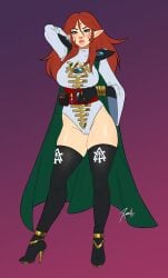 aeldari blue_eyes breasts clothed clothing dawn_of_war eldar elf_ears farseer farseer_macha female female_only heels high_heels medium_breasts pointy_ears red_hair sapsavana skindentation solo thighhighs warhammer_(franchise) warhammer_40k xinaelle