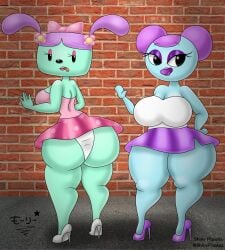 2_fingers 2girls 5_fingers aged_up anthro anthro_female anthro_only ass bedroom_eyes big_ass big_breasts breasts brick_wall cartoon_network color colored crossover daizy female/female female_only high_heels huge_ass huge_breasts learning_with_pibby nick_jr nickelodeon no_humans open_mouth panties pibby pink_skirt pixiv pixiv_link pixiv_url prostitute prostitution purple_skirt superstarplasma tongue_out wow!_wow!_wubbzy!