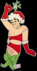 christmas christmas_outfit gendersuspender male male_only mistletoe penis pinup pinup_pose precum stanley_(the_stanley_parable) the_stanley_parable