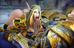 3d alleria_windrunner anduin_wrynn athletic_female blizzard_entertainment blood_elf chaossu3d elf fellatio female human human_penetrating licking licking_penis light-skinned_male paizuri penis_lick titfuck titjob tongue_out warcraft world_of_warcraft