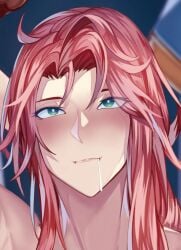 1girls 5boys after_fellatio after_oral arm_behind_head armpits aseroraito blush breasts cum cum_in_mouth cum_on_face curvy fellatio female_focus fire_emblem fire_emblem:_path_of_radiance fire_emblem:_radiant_dawn green_eyes huge_breasts long_hair mature mature_female multiple_boys nintendo oral ponytail red_hair solo_focus titania_(fire_emblem) voluptuous