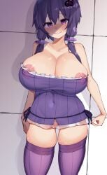 1girls absolute_territory ajishio_(loli_king) areola_slip areolae big_breasts blushing_at_viewer breasts cevio cleavage clothed collarbone dress embarrassed eyebrows eyebrows_visible_through_hair eyelashes female female_only huge_breasts legwear looking_at_viewer nipple_bulge nipples nipples_visible_through_clothing purple_legwear pussy pussy_visible_through_clothes see-through short_dress skindentation smiling_at_viewer solo tagme thick_thighs thighs vocaloid voiceroid yuzuki_yukari