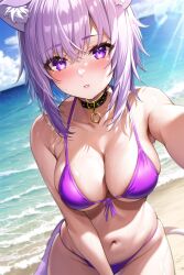 1girls 2022 ai_generated beach big_breasts bikini bikini_bottom bikini_top breasts cleavage hololive looking_at_viewer mogumachine nai_diffusion nekomata_okayu outdoors outside purple_bikini purple_bikini_bottom purple_bikini_top purple_eyes purple_hair sand sea seaside solo stable_diffusion swimwear virtual_youtuber