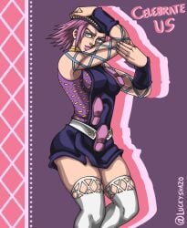 1girls breasts female female_anasui female_only fully_clothed human jojo's_bizarre_adventure light-skinned_female light_skin luckyshazo narciso_anasui pink_hair rule_63 short_hair shounen_jump solo stone_ocean