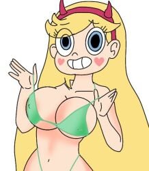 bean_smile big_breasts bikini blue_eyes bra breasts disney disney_channel disney_xd green_bikini green_thong large_breasts smile smiling star_butterfly star_vs_the_forces_of_evil therealjean therealjean_(artist) thong white_body yellow_hair