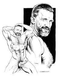 1boy armpits balls ballsack beard black_and_white body_hair boner caucasian caucasian_male circumcised daddy dirk_caber erect_penis erection facial_hair gay_pornstar hairy_chest hands_on_head hard_on human looking_at_viewer male male_nipples male_only male_pubic_hair manly mature_male monochrome muscles muscular muscular_male mustache nude_male penis porn_star real_person salt_and_pepper_hair scrotum silver_fox smiling_at_viewer solo spread_legs testicles timber_woof uncolored veiny_penis