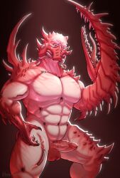 1boy bara bara_tiddies bara_tits big_cock big_penis black_carapace chaos_(warhammer) chaos_space_marine claws crab crab_claw crustacean demon_cock lewdbees_(artist) male_focus male_only male_solo mask masked_male nude_male penis penis_out red_skin solo_male warhammer_(franchise) warhammer_40k