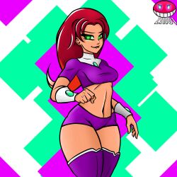 1girls belly big_ass big_breasts big_butt biting_lip bottom_heavy breasts curvaceous curvy dark-skinned_female dark_skin dc dc_comics female female_only green_eyes hips huge_thighs koriand'r legs legwear long_hair naughty_face navel red_hair starfire tamaranean teen_titans teenager thick thick_thighs thighhighs thighs wide_hips zirot