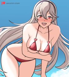 alternate_costume bent_over bikini breasts corrin_(fire_emblem) corrin_(fire_emblem)_(female) female female_only fire_emblem fire_emblem_fates hayato_stuff nintendo red_bikini red_swimsuit solo swimsuit