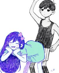 1boy 1girls aubrey_(headspace) aubrey_(omori) blush dry_humping female grinding k0k0midess kokomidraws male mob_face omori omori_(character) sunburn_(omori) sunny_(omori)