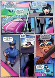 barbie_cox_(lemonfont) bimbo bimbo_futanari bimbo_lips bimbofication bulge bulge_through_clothing cop futanari huge_ass huge_breasts huge_cock lemonfont milf pearl_necklace_(comic) police sweat sweating transformation