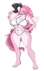 1girls 2022 anthro bikini blush breasts cameltoe cleavage female female_only furry huge_breasts long_hair looking_at_viewer mastergodai muscular_female pink_fur pink_hair rabbit rascals reiko_usagi solo thick_thighs wide_hips wink