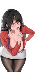 black_hair brave_new_world cleavage finger_to_mouth glasses grey_eyes large_breasts lipstick long_hair red-framed_glasses red_lipstick seductive_eyes seductive_look seo_jeong-sook wide_hips wink yoongonji