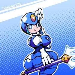 1girls 2022 android ass helmet looking_at_viewer mega_man mega_man(classic) mermaid robot_girl splash_woman taporarts