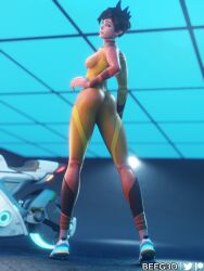 3d ass beeg3d bike bodysuit brown_hair clothed clothing female female_only footwear human jumpsuit leggings light-skinned_female motorcycle overwatch pale_skin skin_tight skinsuit smile smiling smiling_at_viewer solo solo_female tracer vehicle