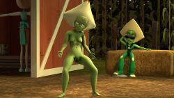 3d alien anthro barn day humor meme nude pearl_(steven_universe) peridot_(steven_universe) steven_universe t_pose