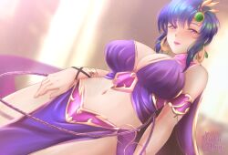 1girls alternate_costume blue_hair breasts earrings female female_only fire_emblem fire_emblem:_the_blazing_blade fire_emblem_heroes large_breasts lipstick looking_at_viewer nintendo official_alternate_costume pelvic_curtain pink_lips pink_lipstick purple_eyes rinku_bny short_hair smile solo ursula_(fire_emblem) ursula_(khadein)_(fire_emblem)