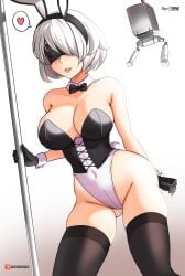 alternate_costume blindfold bunny_ears bunny_girl bunny_tail bunnysuit clothed clothed_female femsub myst nier nier:_automata nier_(series) pole pole_dancing soft_shading squeeze squeezing submissive submissive_female thighhighs thighs white_hair willing_sub yhw yorha_2b