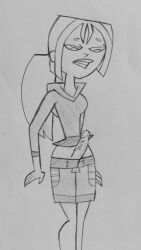 1futa accidental_exposure breasts bridgette_(tdi) clothed clothing erection fresh_tv futa_only futanari human monochrome mostly_clothed penis sketch solo solo_futa standing teletoon tjlive5 total_drama_island traditional_media_(artwork) wardrobe_malfunction