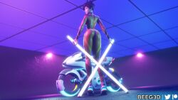 3d ass beeg3d bike bodysuit brown_hair butt clothed clothing female female_only footwear human jumpsuit leggings light-skinned_female motorcycle overwatch pale_skin skin_tight skinsuit smile smiling smiling_at_viewer solo solo_female tracer vehicle