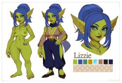 1girls 2022 absurd_res aqua_eyes areolae blizzard_entertainment blue_eyeshadow blue_hair breasts character_sheet clothed clothing color_palette earrings female female_only goblin goblin_(warcraft) goblin_female green_skin hand_on_hip humanoid_pointy_ears lizzie_(zaro3d) long_hair looking_at_viewer maewix1 necklace nipples nose_piercing nude nude_female pointy_ears ponytail pussy shortstack smiling smiling_at_viewer solo warcraft white_background wide_hips world_of_warcraft