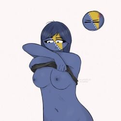 1girls big_breasts blue_hair blue_nipples blue_skin bosnia_and_herzegovina bosnia_and_herzegovina_(countryhumans) breasts countryballs countryhumans countryhumans_girl exposed_breasts exposed_nipples female long_hair solo_female undressing xx.canada.xx