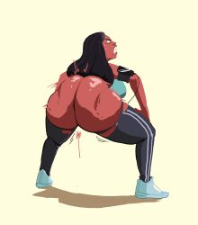 1girls ass ass_clapping ass_out big_ass big_butt black_hair bottom_heavy breasts bubble_ass bubble_butt clapping_cheeks clothing crouching dumptruck_ass fat_ass fat_butt female female_only huge_ass huge_butt large_ass large_butt looking_at_viewer looking_back milf mother priyanka_maheswaran putricia shirt shoes solo squatting steven_universe sweat thick_ass thick_thighs torn_clothing twerking wardrobe_malfunction wide_hips yoga_pants