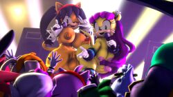 2futas 3d anthro big_balls big_breasts big_penis concert crowd duo_focus erection futa_focus futanari honey_the_cat mina_mongoose public public_nudity sonic_(series) standing tagme zoothen