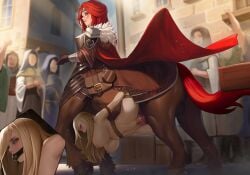 1futa 1girls angelise_reiter animal_genitalia_on_humanoid armor ball_gag belly_riding big_breasts black_ball_gag blonde_hair bondage bound breasts cape centaur centauress equid_taur female femsub final_fantasy final_fantasy_xiv fur_trim futa_centaur futa_on_female futadom futanari futanari_penetrating gag gagged gatery horsecock horsecock_on_humanoid huge_breasts interspecies light-skinned_female maximilla_quo_magnus public public_nudity public_sex red_hair tail taur undercarriage vaginal_penetration