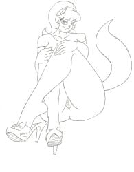 anthro bottomless clothed clothing domestic_cat felid feline felis female footwear hi_res high_heels kitty_katswell krocialblack looking_at_viewer mammal nickelodeon no_underwear shoes smile solo t.u.f.f._puppy topwear