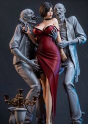 action_figure ada_wong ada_wong_(caroline_ribeiro) ai_generated big_breasts breast_grab breasts capcom clothed clothing dbd dead_by_daylight groping groping_breasts red_dress resident_evil resident_evil_4 stable_diffusion statue