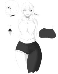 1girls ahe_gao big_ass big_breasts big_butt black_and_white black_jeans choker female jeans lord_dante oc original_character short_hair smile tongue_out